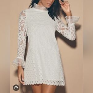 Lulus Love And Joy White Lace Long Sleeve Dress Size Medium